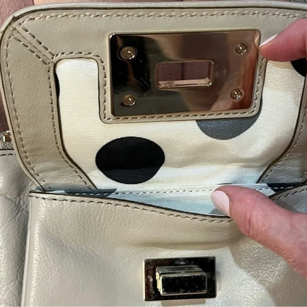 Kate Spade Crossbody Wallet Stone White Leather with Polka Dot Lining